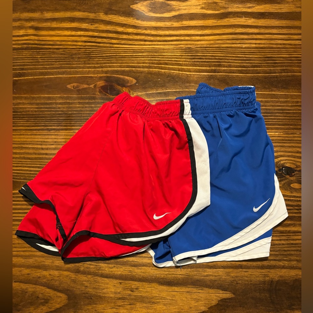 2 pair of Womens Nike Dri- Fit running shorts. Red and Blue 🔴🔵